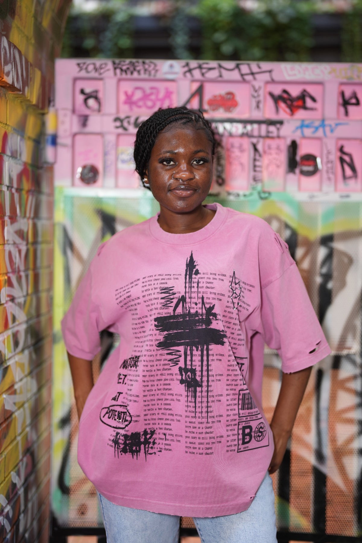 BS DISTRESSED OVERSIZED  VINTAGE TEE - ACID WASHED PINK